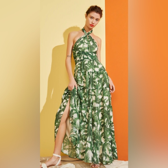 AMUR Ellis Tiered Dress Loulu Palm Tree Print Size 6 - Picture 3 of 5